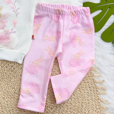 Conj. Casaco de Moletom Fada Coelhinha e Calça Legging - Off White e Rosa